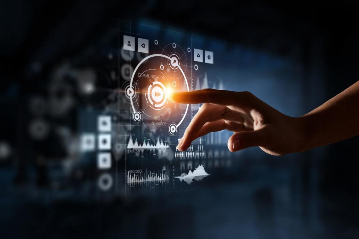 Man working on digital technology chart